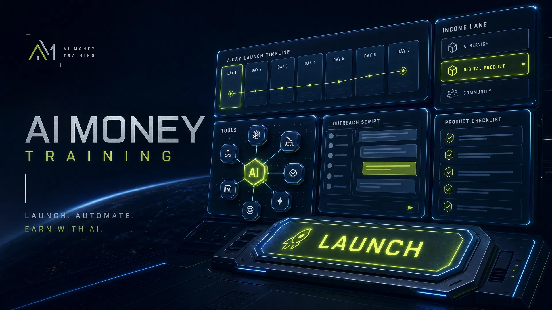 AI Money Training command center dashboard