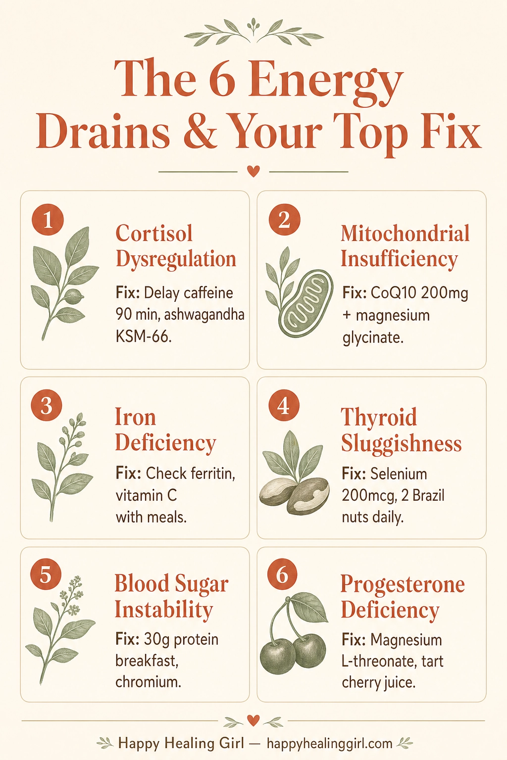 The 6 Energy Drains visual cheat sheet