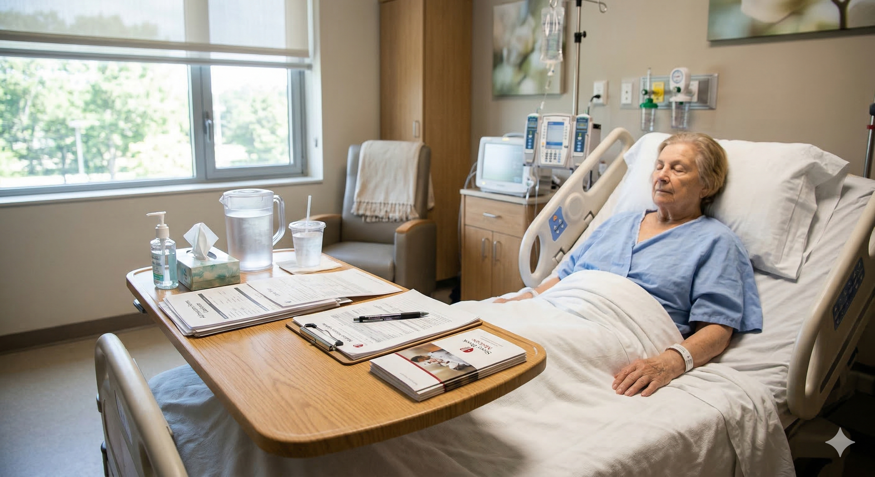 “Mobile notary assisting with documents in Long Island hospital room”