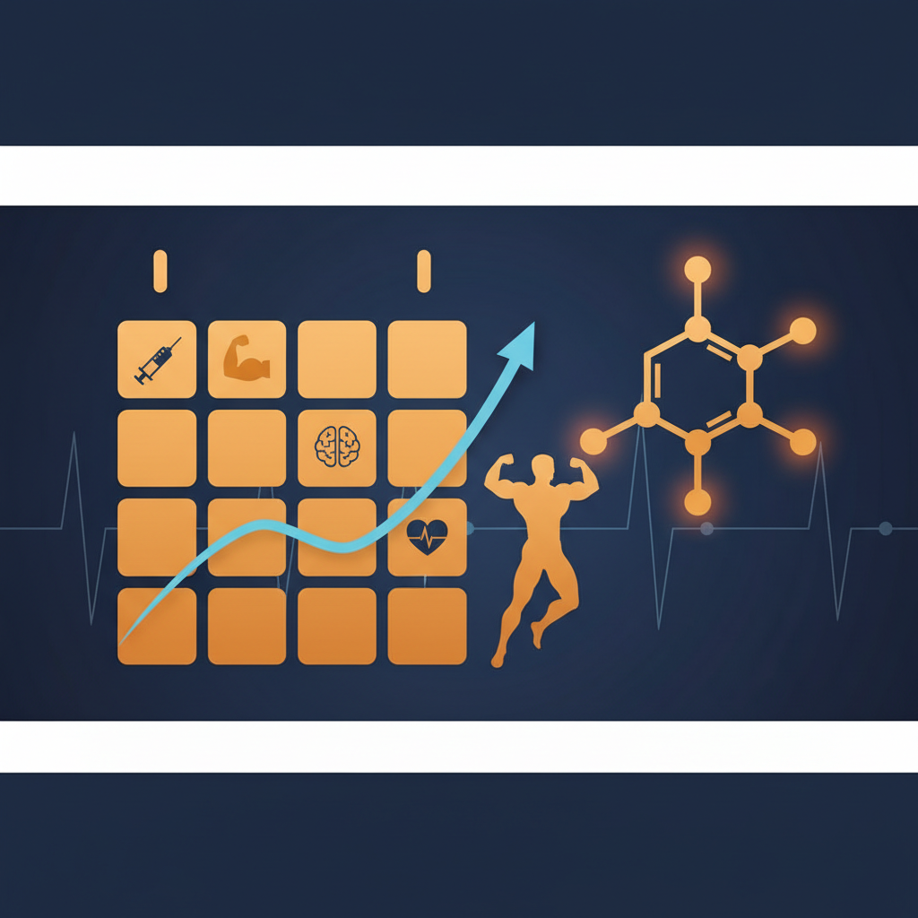 TRT results timeline showing monthly progression and testosterone molecule