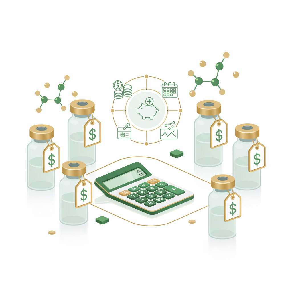 Peptide therapy cost guide showing compounding pharmacy vials and pricing concept