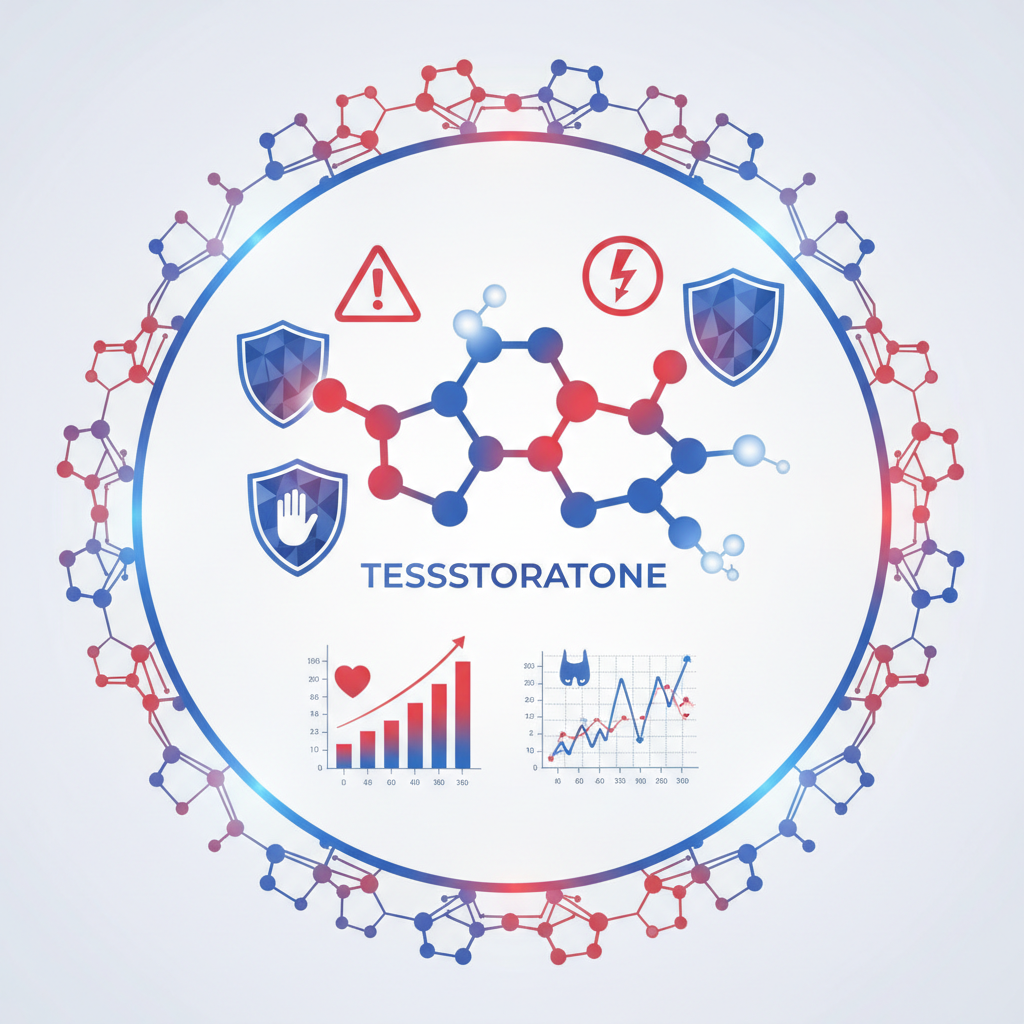 TRT side effects research showing testosterone molecule with clinical safety data