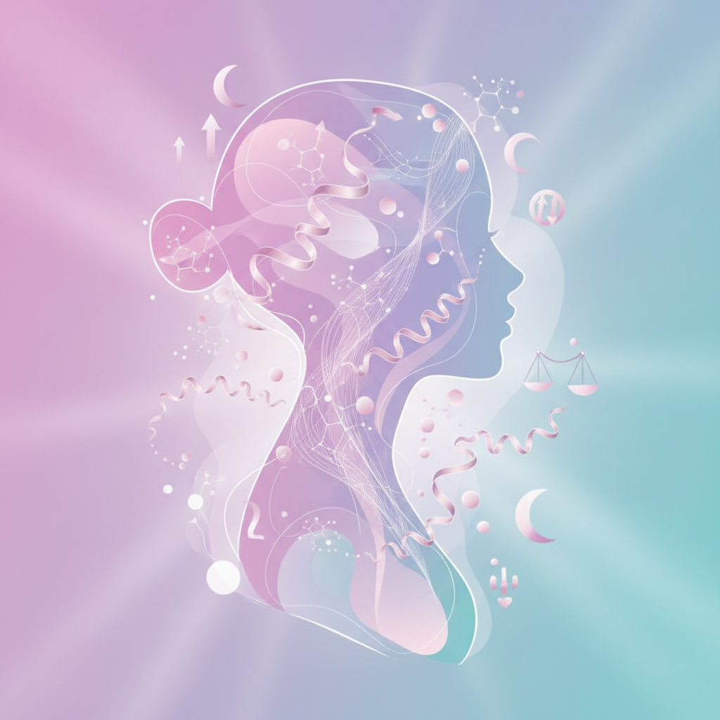 Peptide therapy for women showing molecular structures and womens health themes