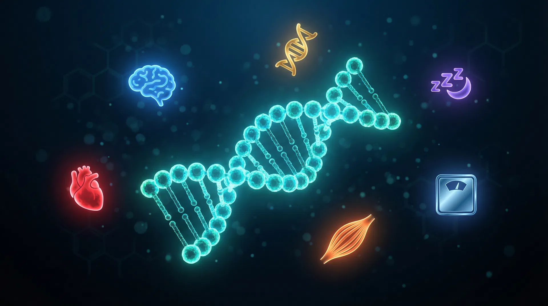 Comprehensive peptide therapy guide illustration showing peptide molecular structure with therapeutic category icons