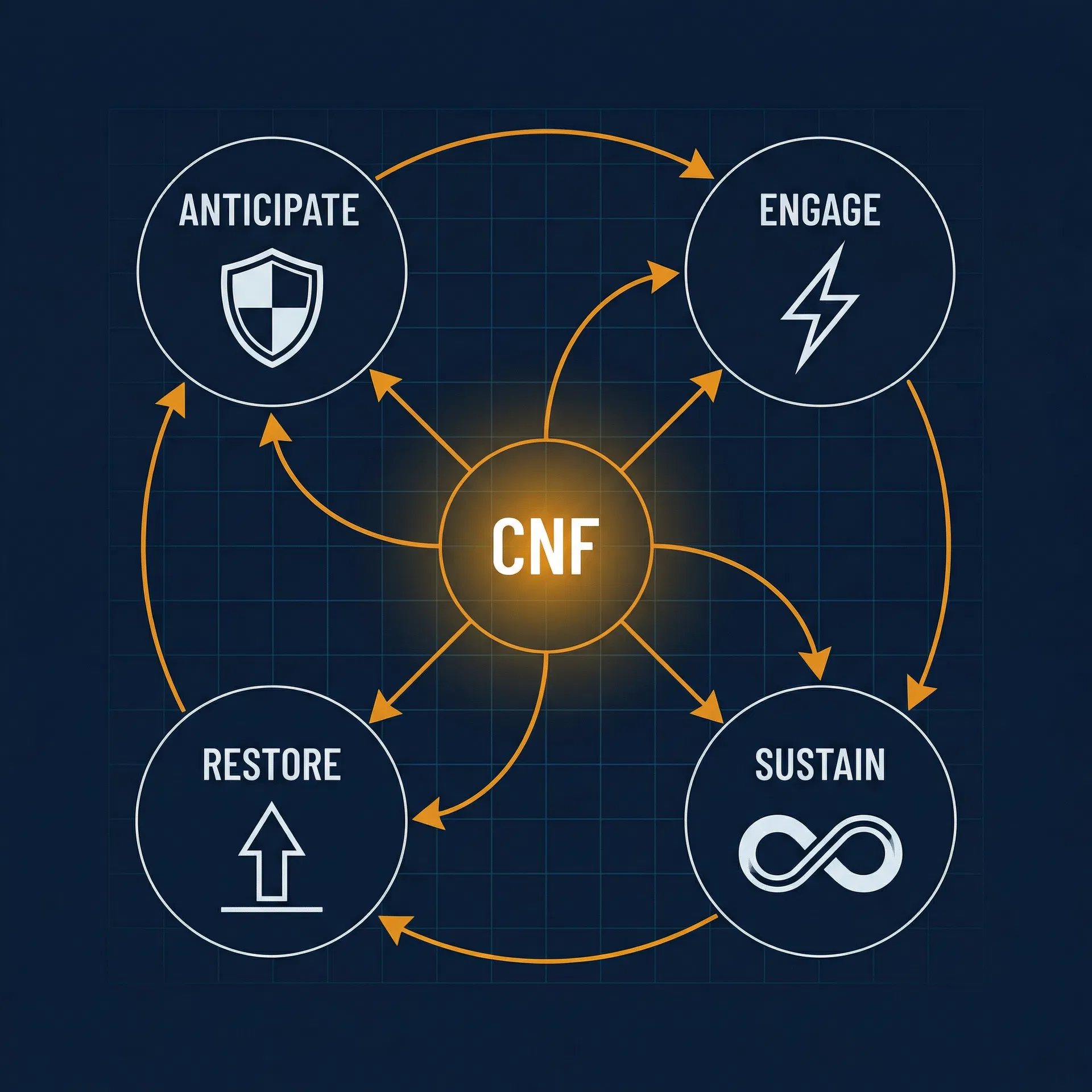 Communication Nexus Framework(IP) — Four-phase cycle diagram