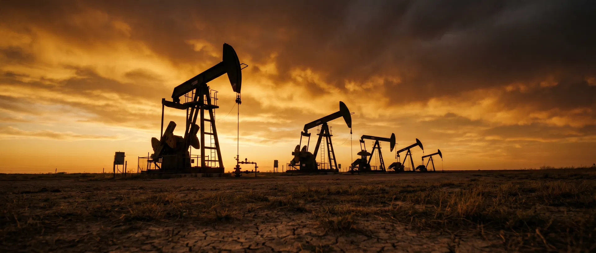 Texas oil field at sunset