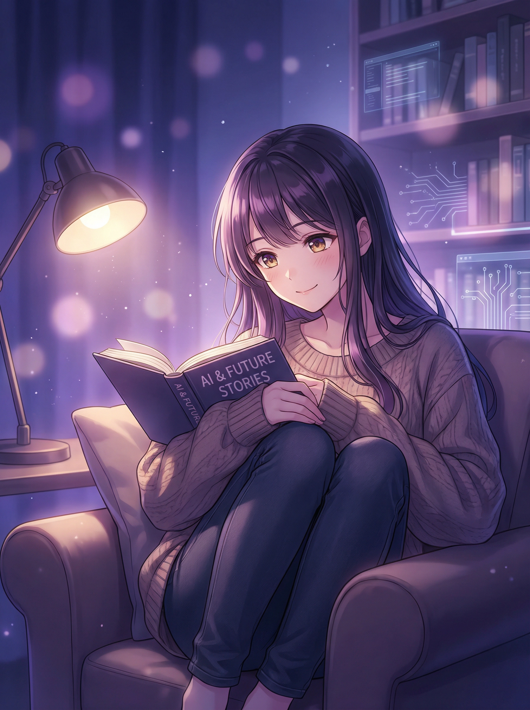 Anime girl reading a book