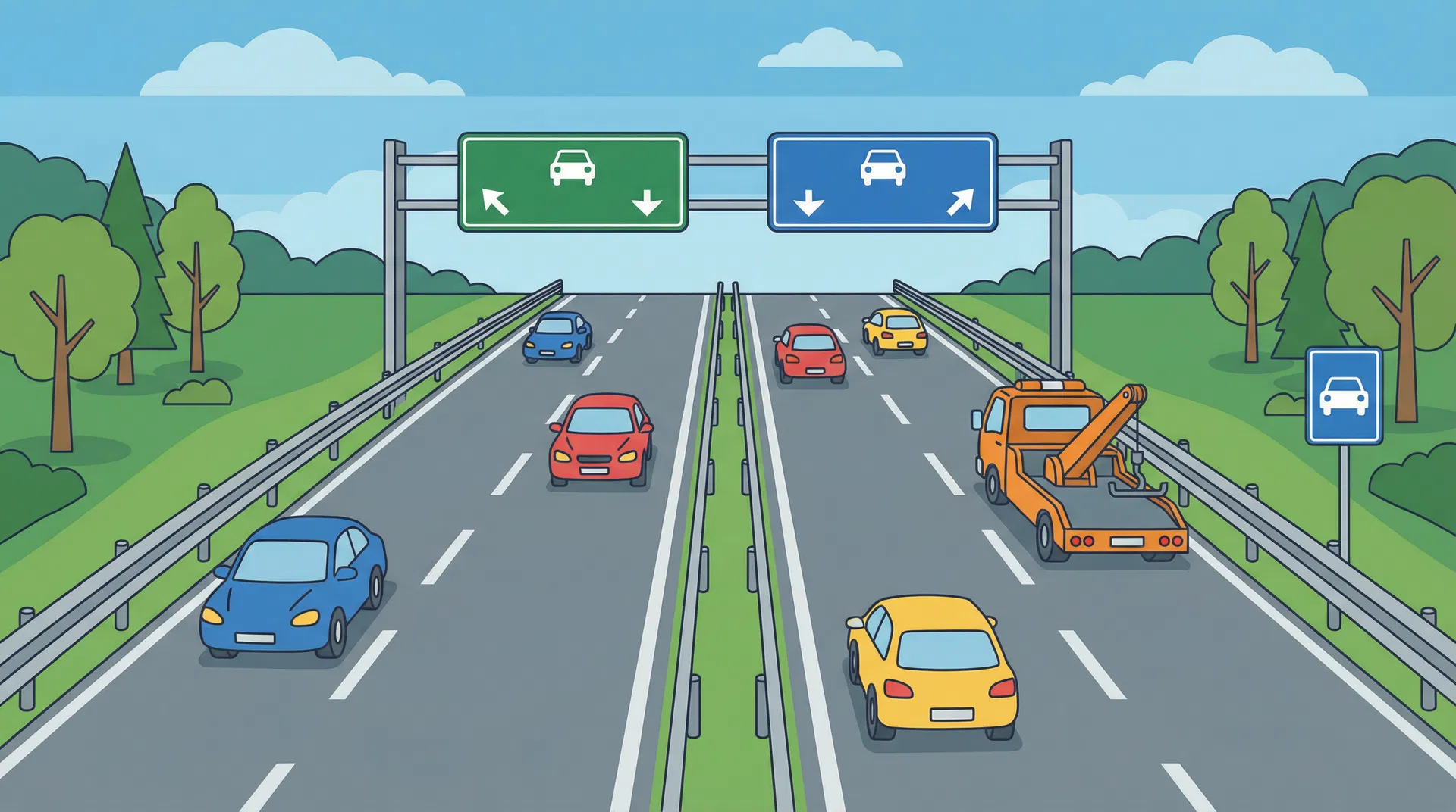 Illustration : Dans une rue à sens unique comportant deux bandes de circula