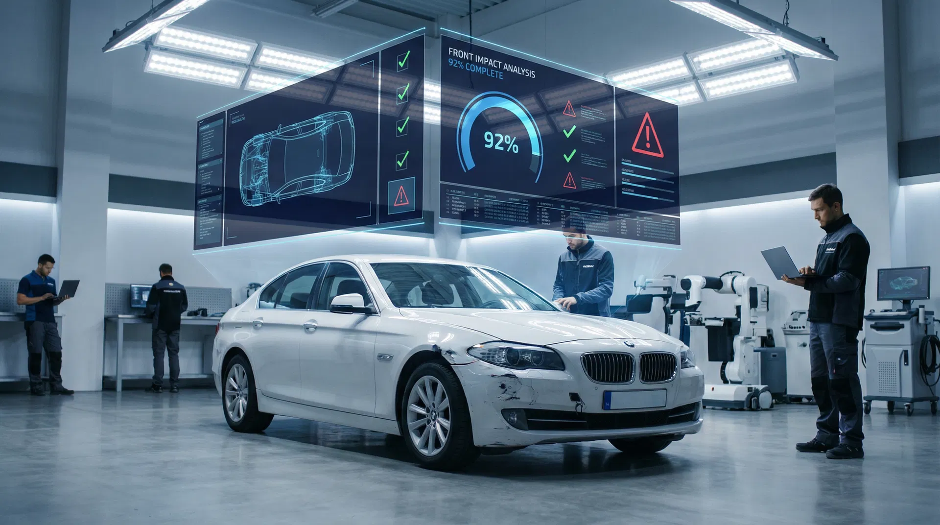 AI-gestuurde schadecalculatie analyse in een moderne werkplaats