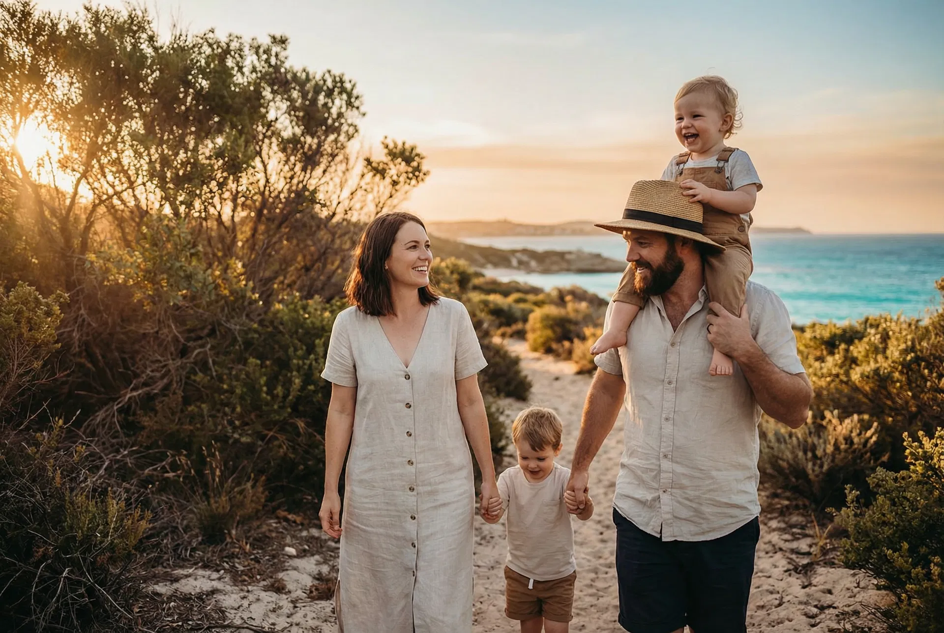 Australian family on beach path