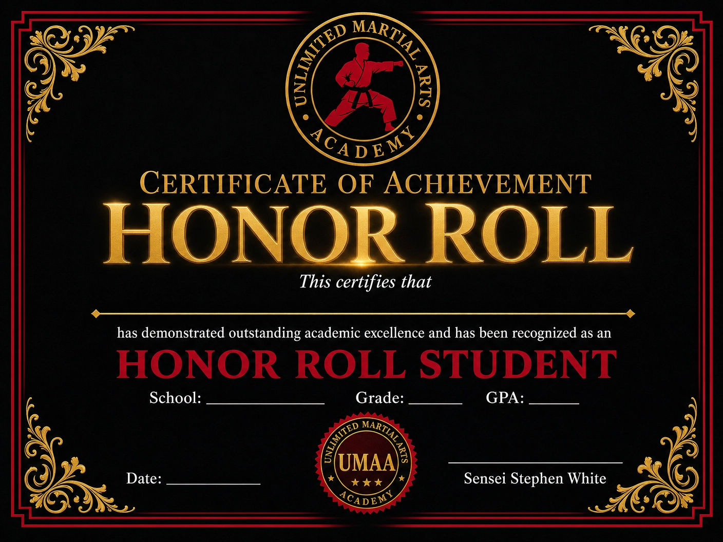 UMAA Honor Roll Certificate