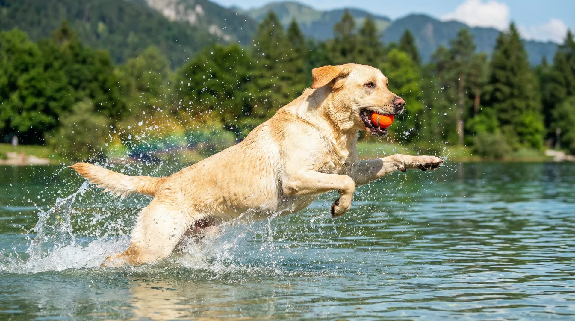 Dog fetching in water