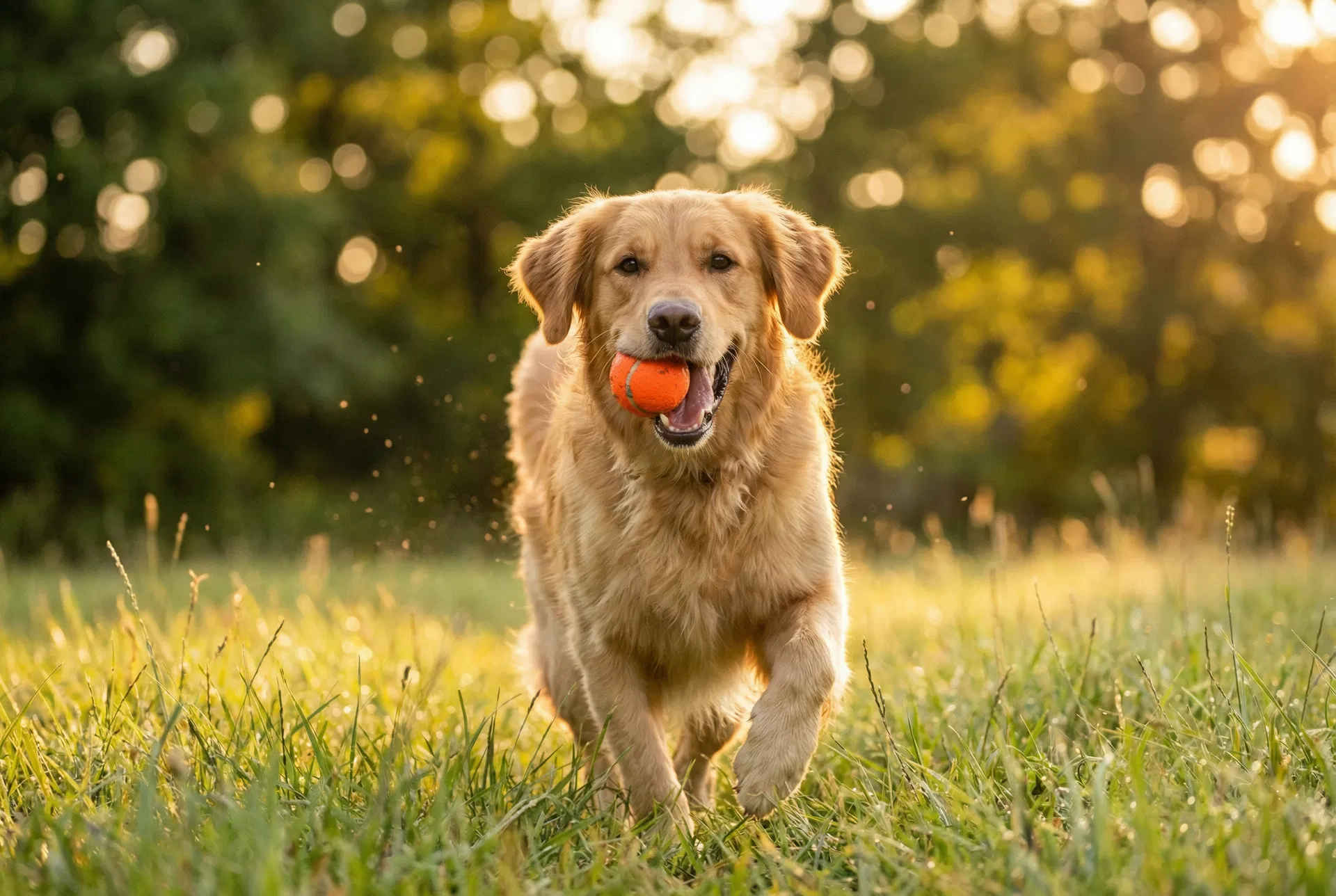 Happy dog playing fetch