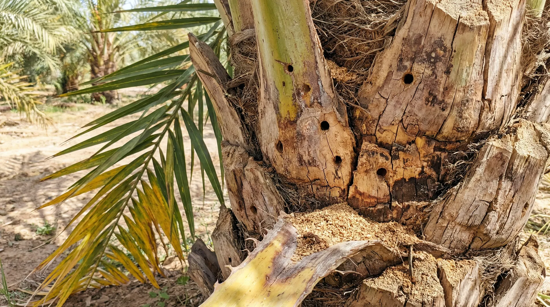 Palm weevil damage