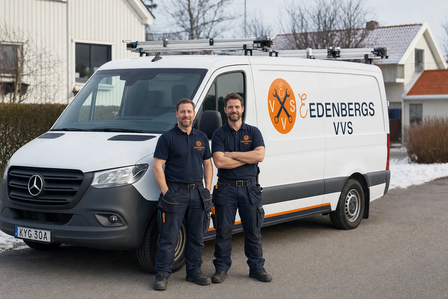 Edenbergs VVS servicebil och montörer redo för uppdrag