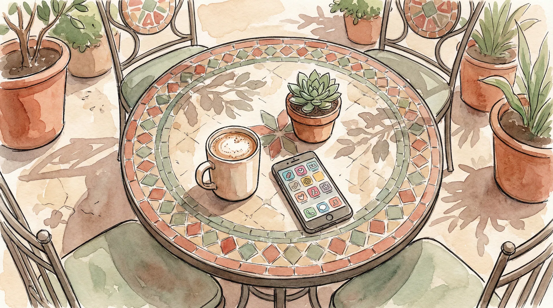 Sarasota small business owner smiling at social media engagement on his phone in a bright, modern Florida cafe