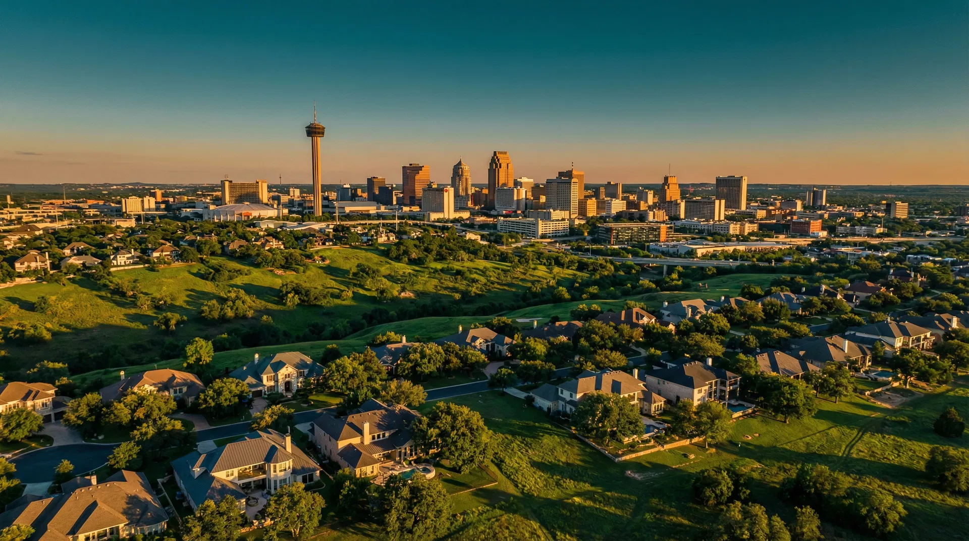 San Antonio Texas skyline and Hill Country neighborhoods