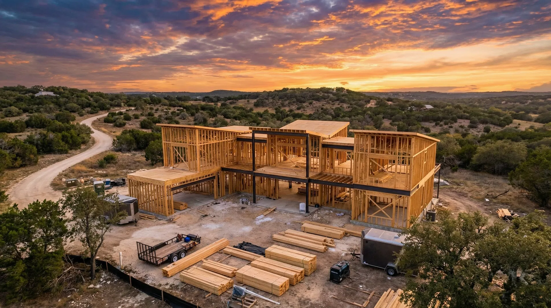 New construction home being built in Texas Hill Country near San Antonio