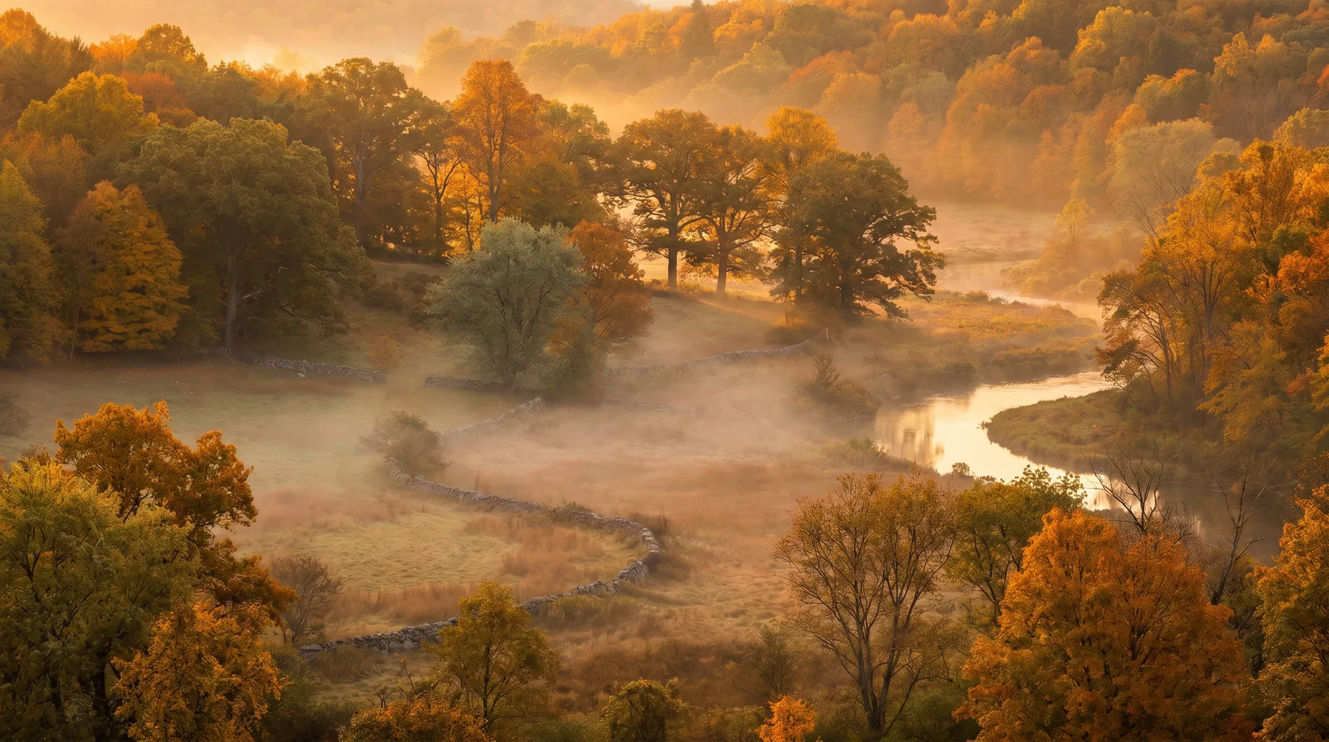 Serene Hudson Valley landscape at golden hour