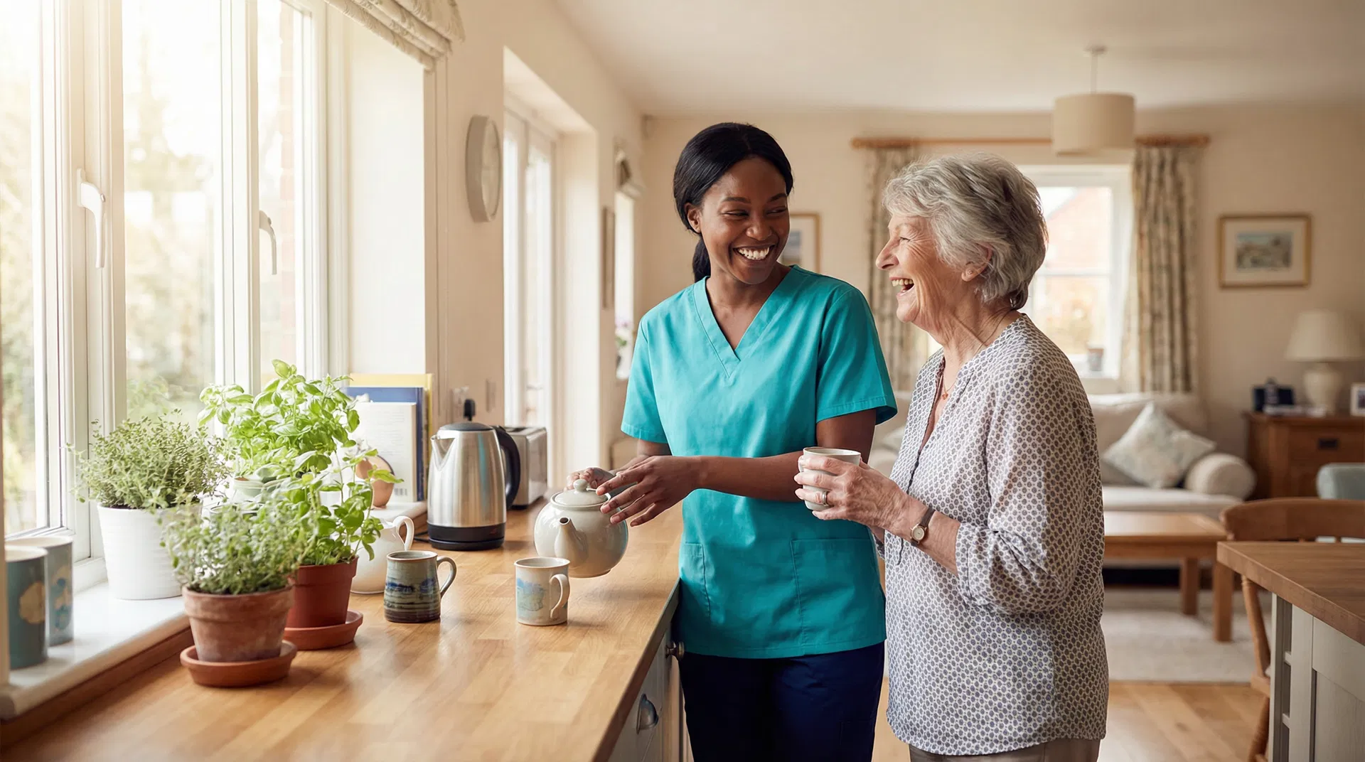 Live-in carer helping client at home