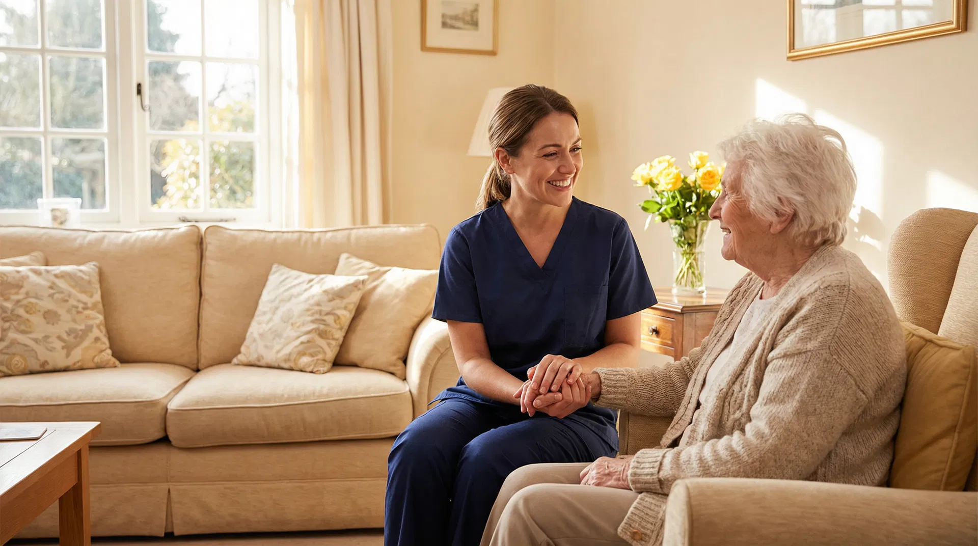 Caring nurse with elderly patient