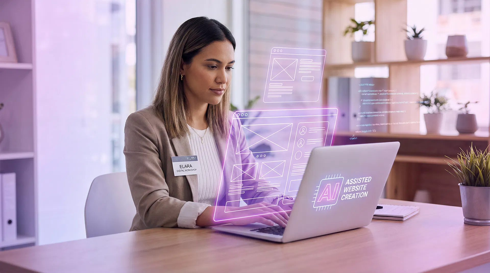 Webseiten mit KI Workshop – Frau erstellt Website mit KI-Unterstützung