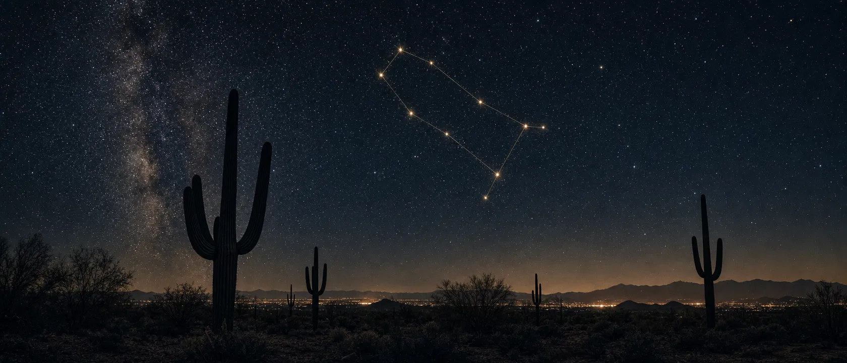 Desert night sky with Gemini constellation over Phoenix Arizona