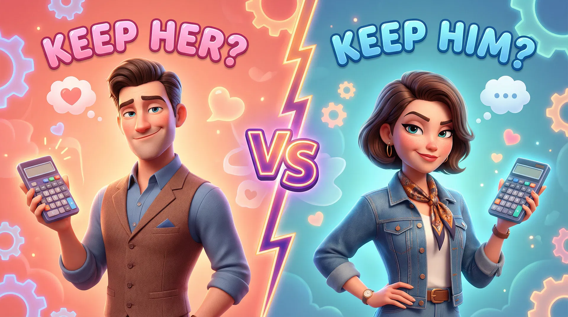 Pixar-style couple in a comedic standoff