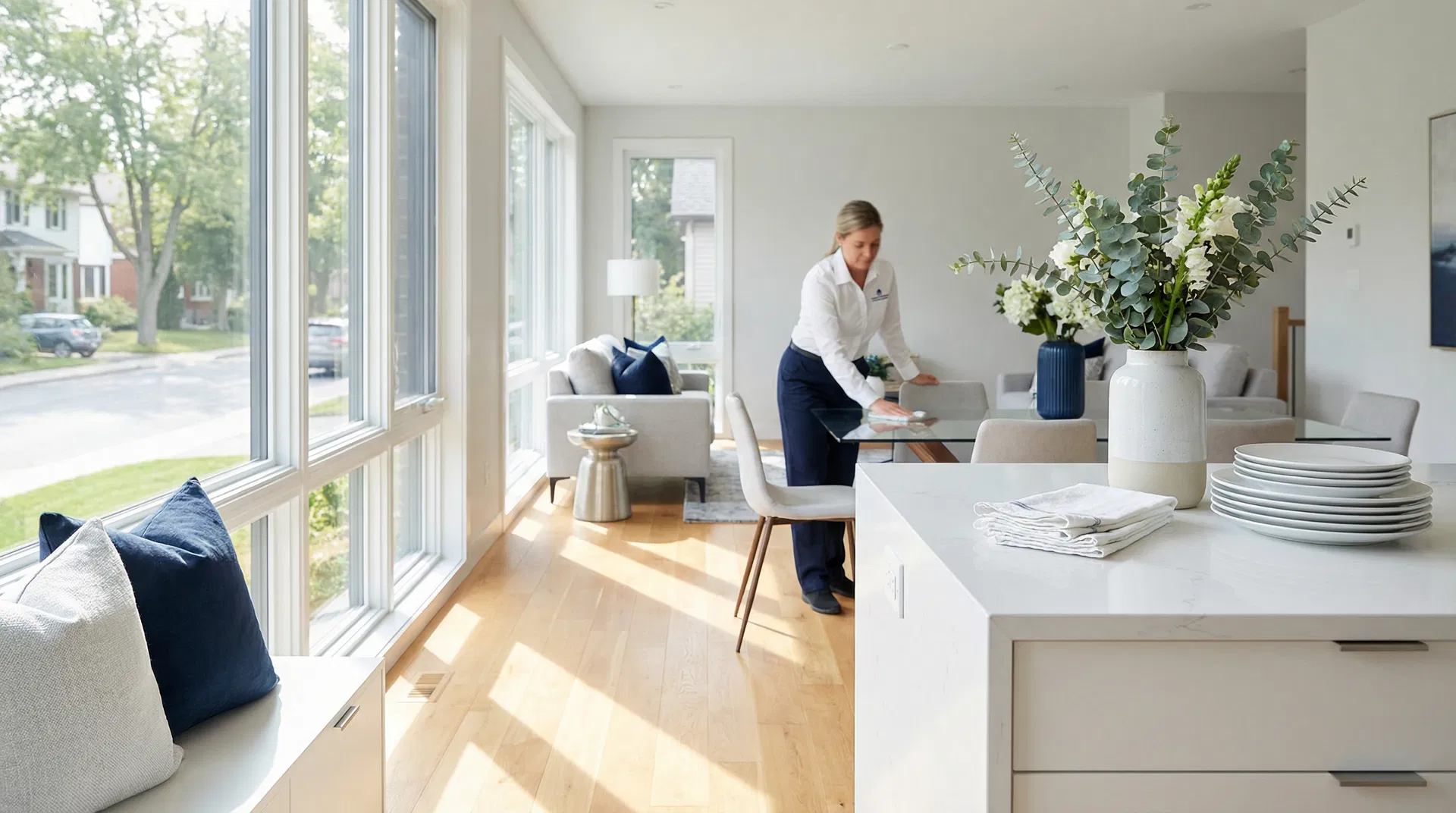 Professionnel BrioBlanc en action dans un intérieur lumineux