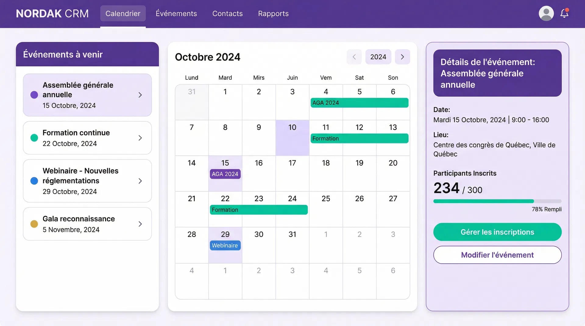 Gestion événements