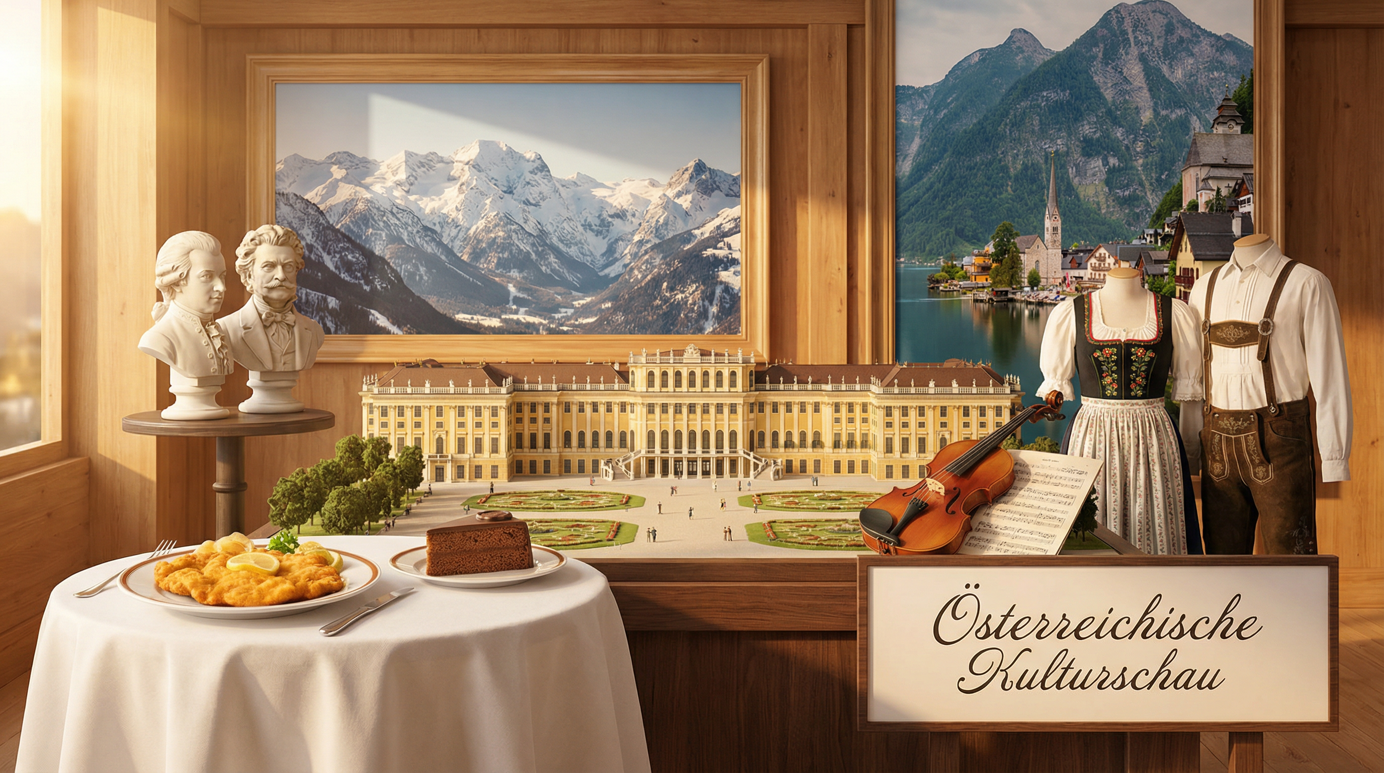 Cultural showcase of Austria featuring landmarks, cuisine, and traditions