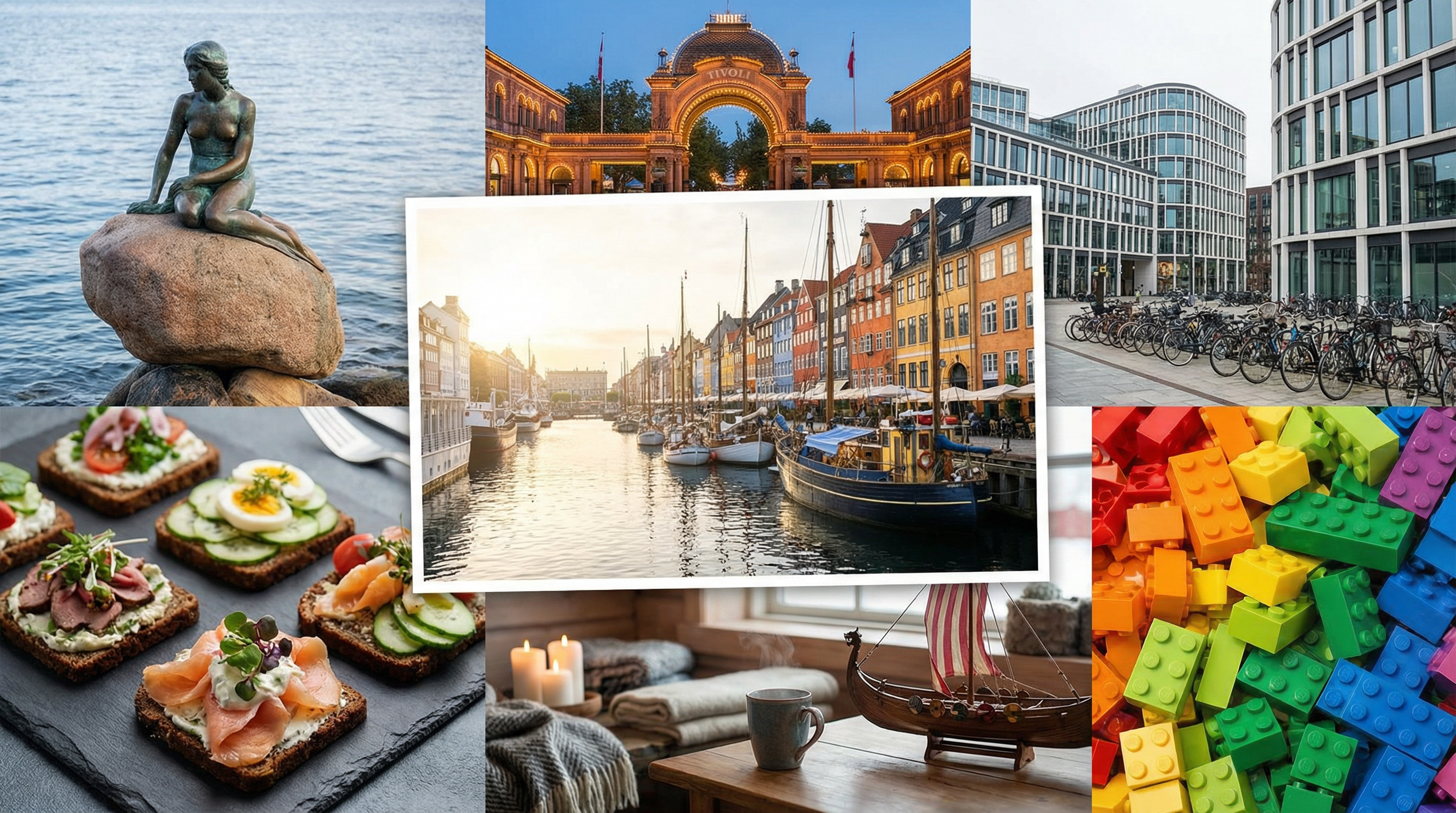 Cultural showcase of Denmark featuring landmarks, cuisine, and traditions