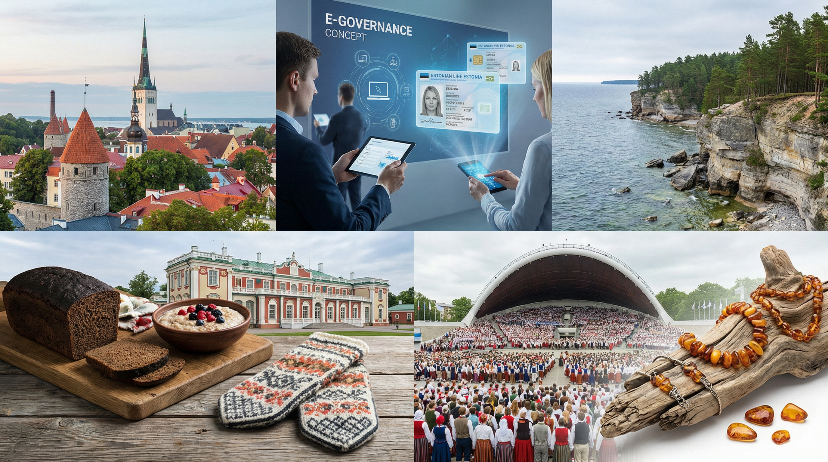 Cultural showcase of Estonia featuring landmarks, cuisine, and traditions