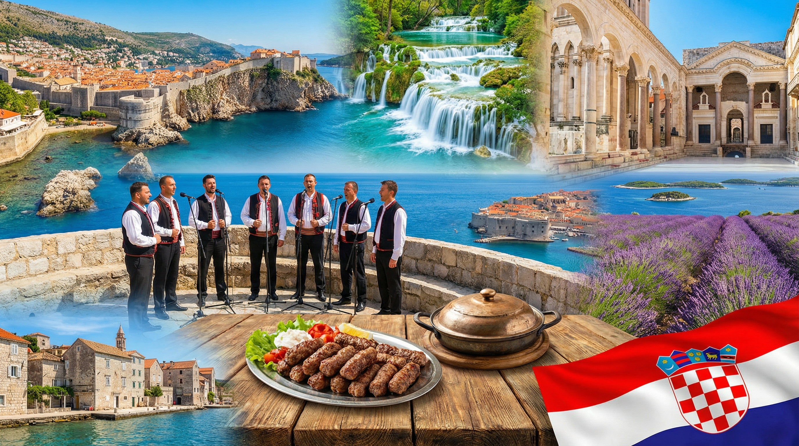 Cultural showcase of Croatia featuring landmarks, cuisine, and traditions