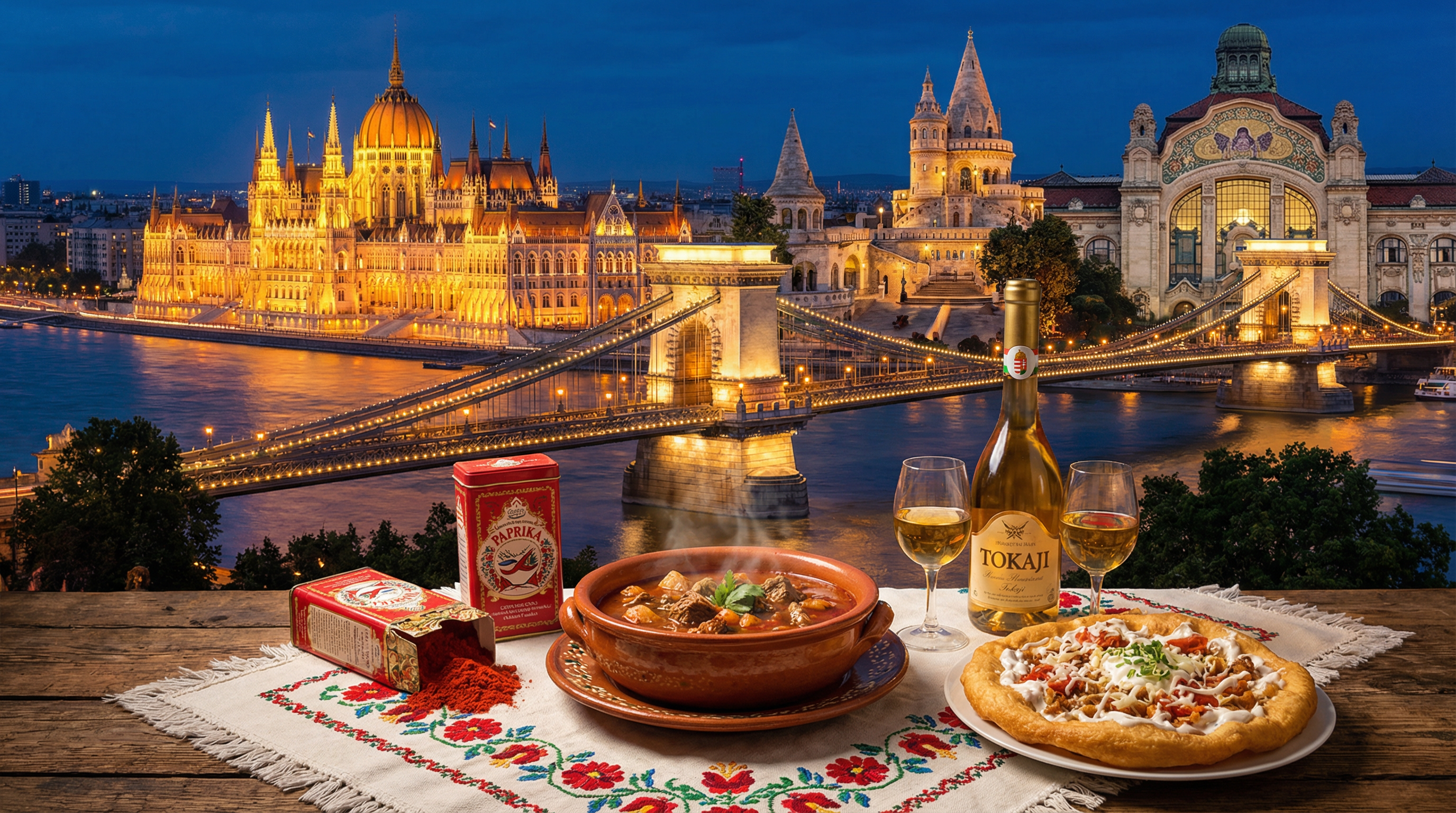 Cultural showcase of Hungary featuring landmarks, cuisine, and traditions