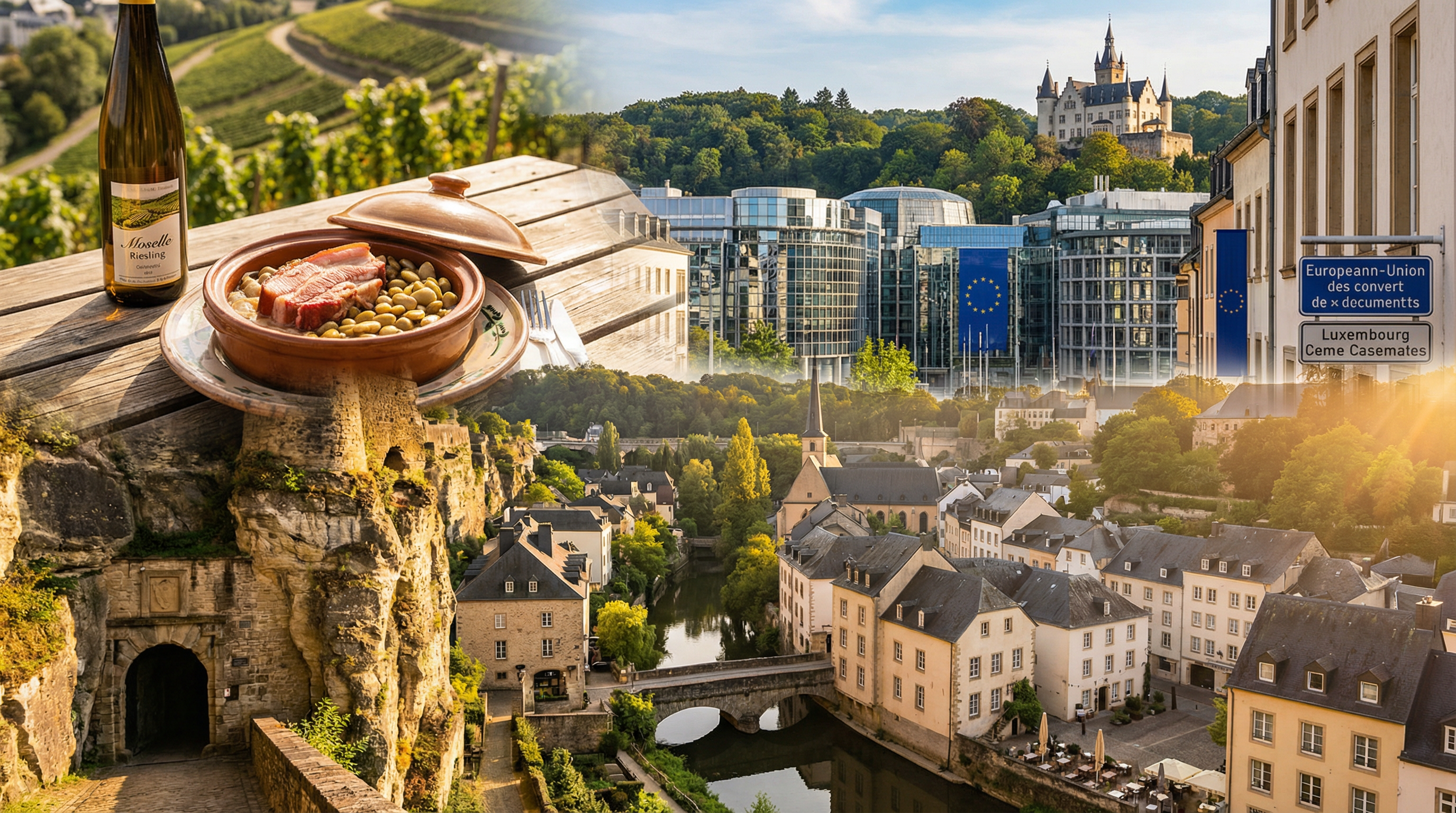 Cultural showcase of Luxembourg featuring landmarks, cuisine, and traditions