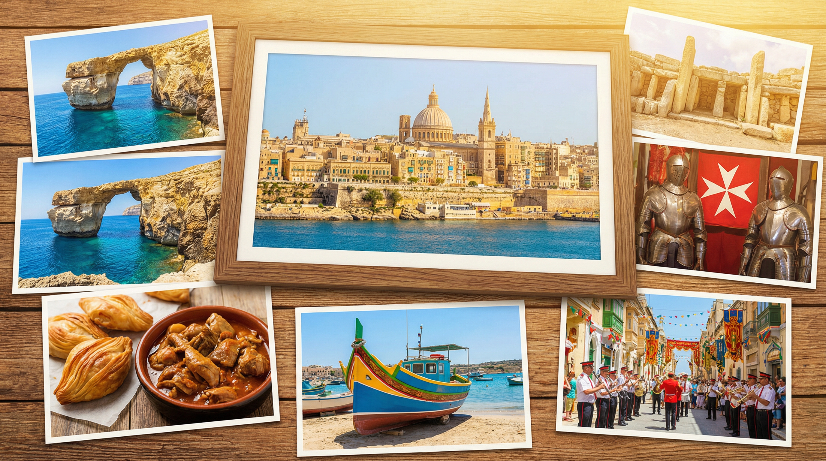 Cultural showcase of Malta featuring landmarks, cuisine, and traditions