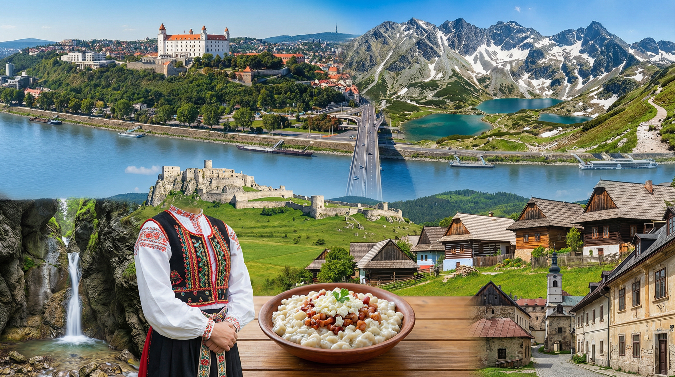 Cultural showcase of Slovakia featuring landmarks, cuisine, and traditions