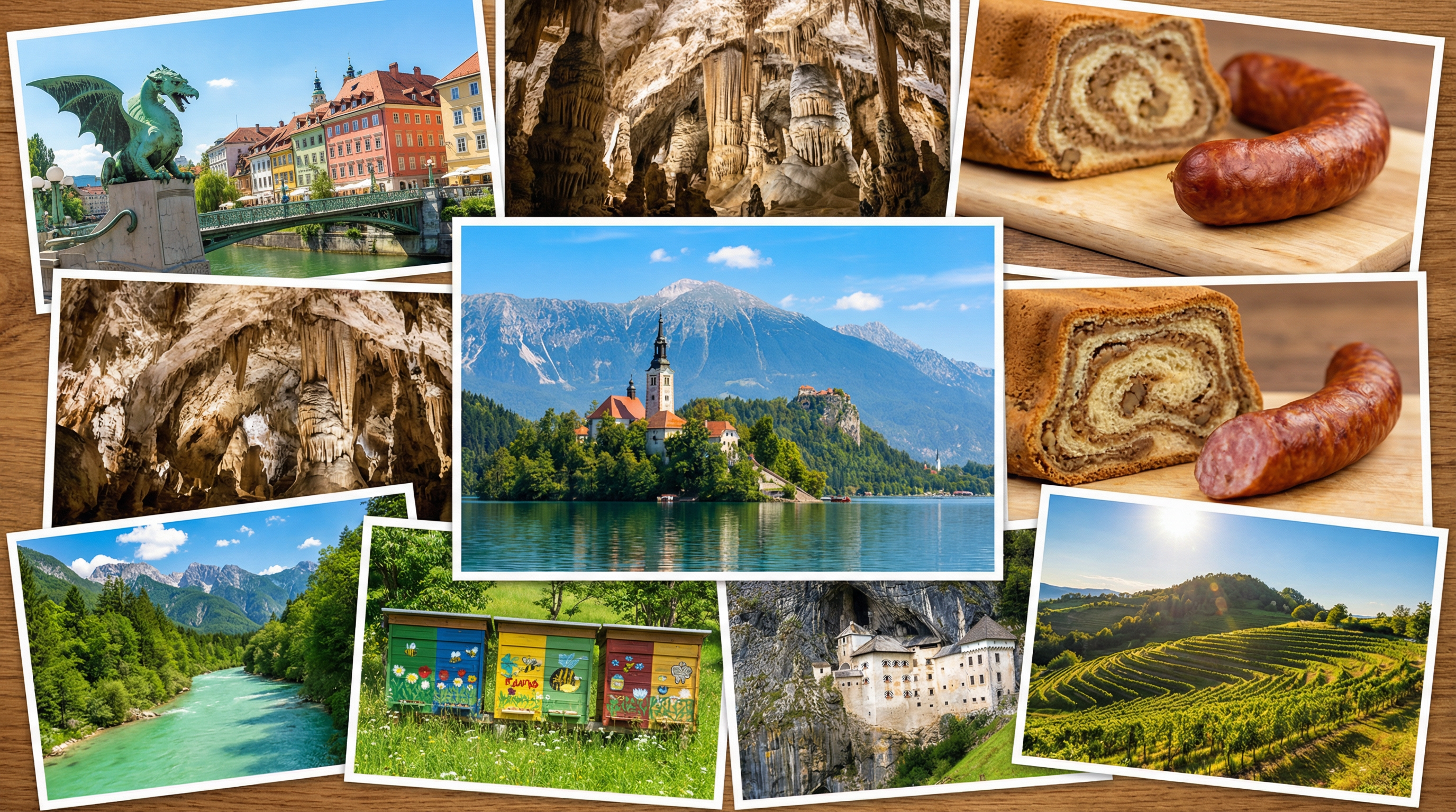 Cultural showcase of Slovenia featuring landmarks, cuisine, and traditions