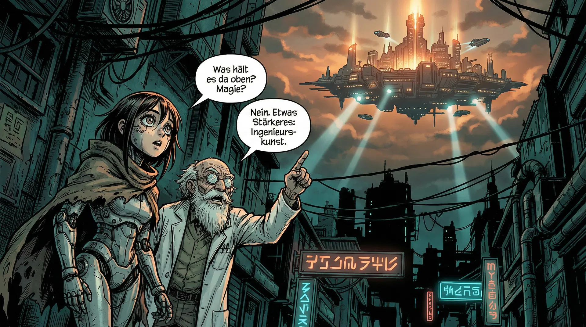 Comic Art: Was hält es da oben? Magie? – Nein, etwas Stärkeres: Ingenieurskunst.