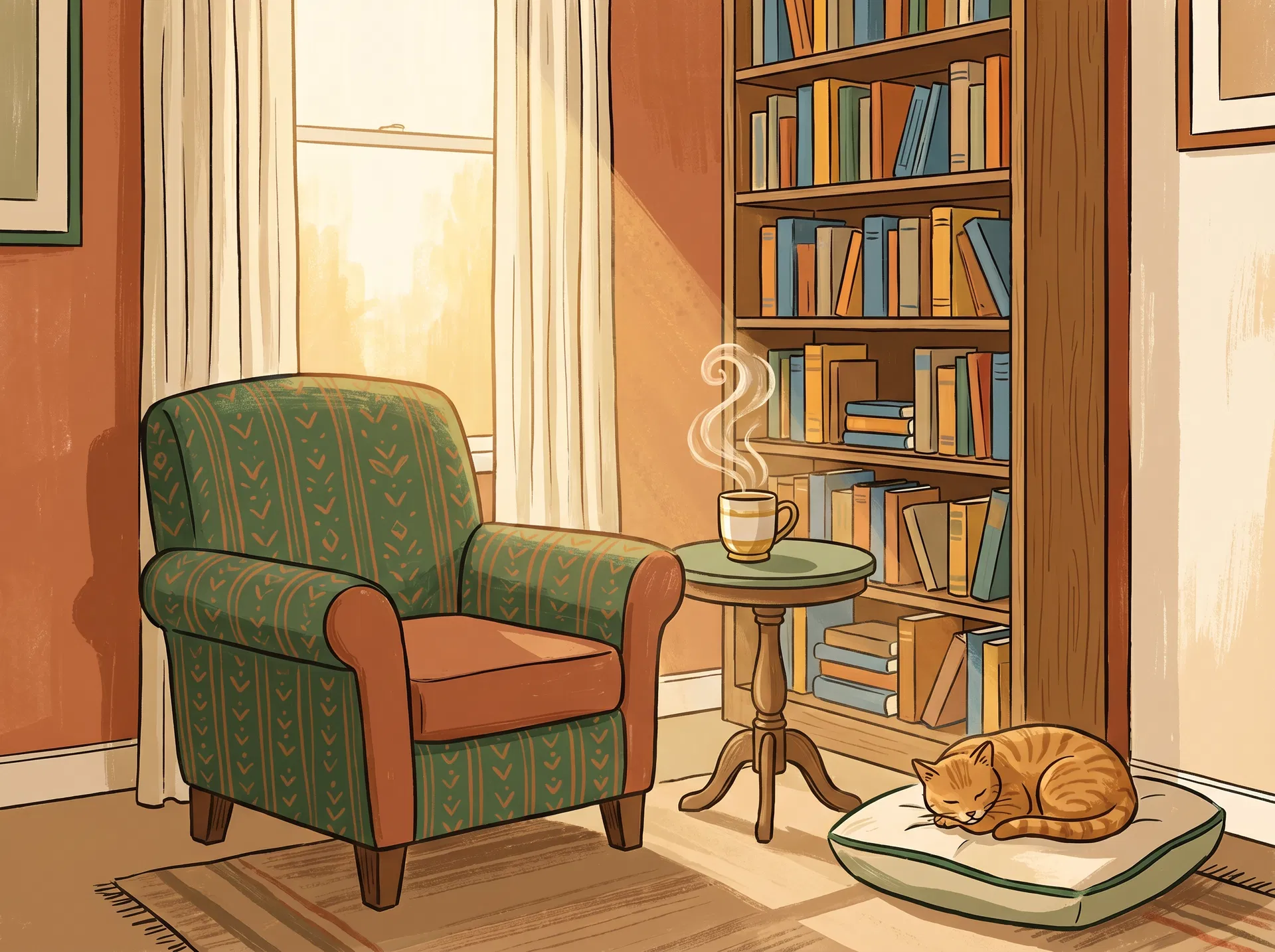 A cozy reading nook illustration