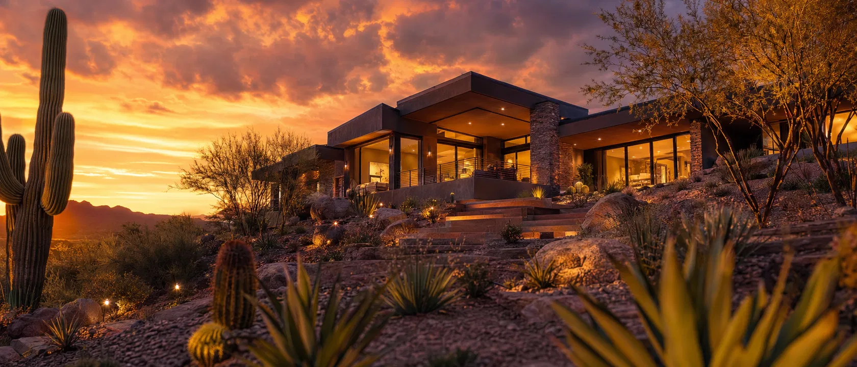 Luxury Arizona desert home at golden hour