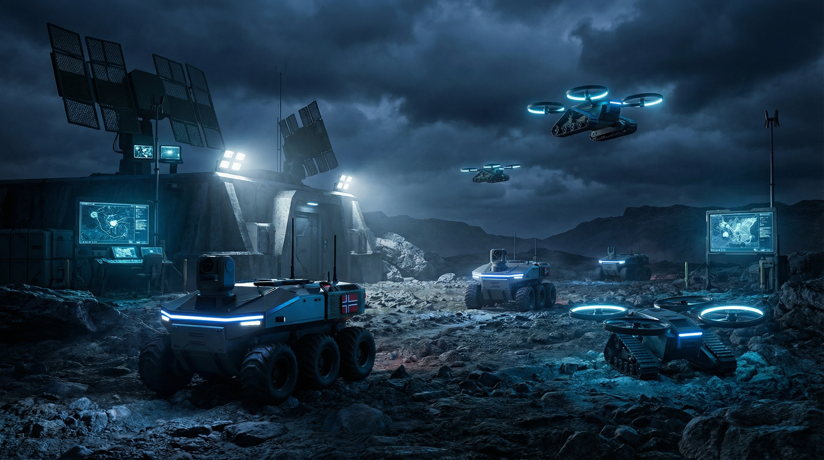 BIT autonomous defence robots deployed on a night-time border patrol mission