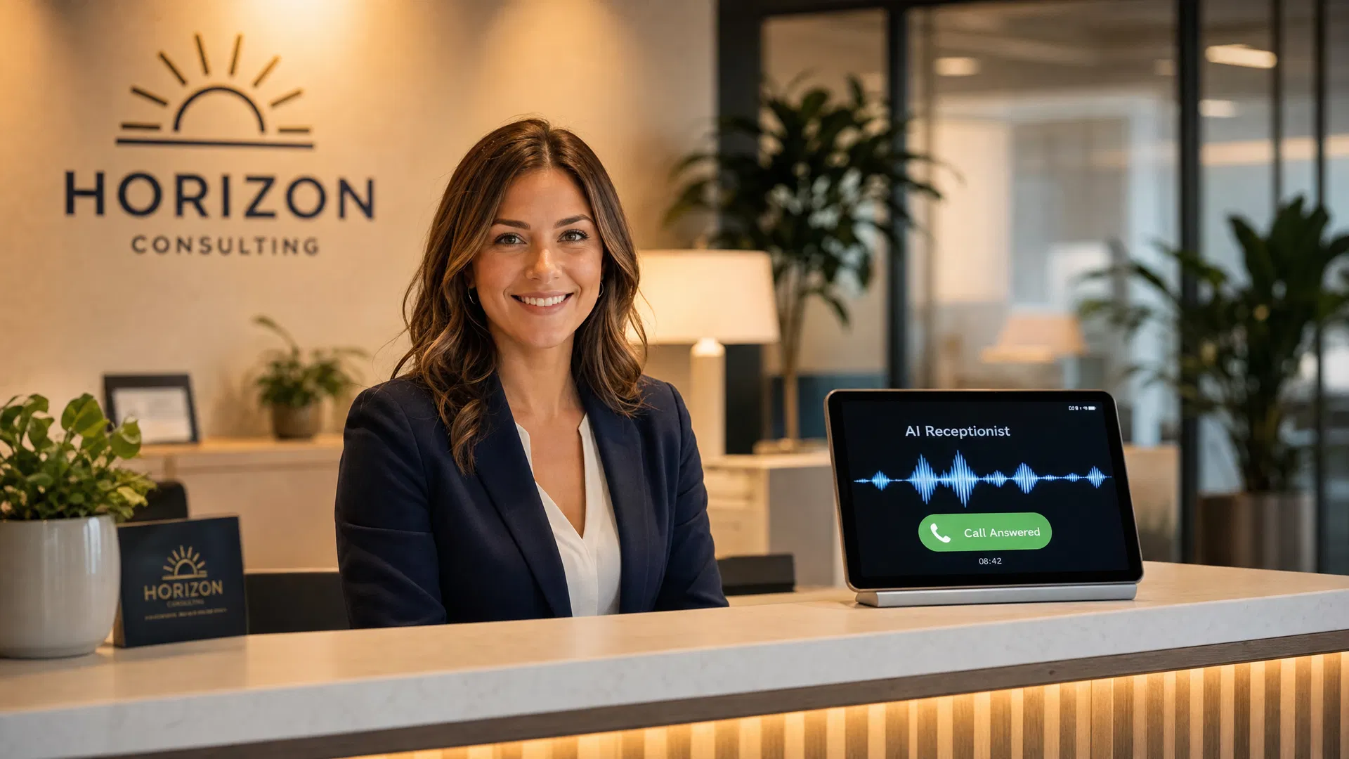 AI Receptionist at a modern front desk