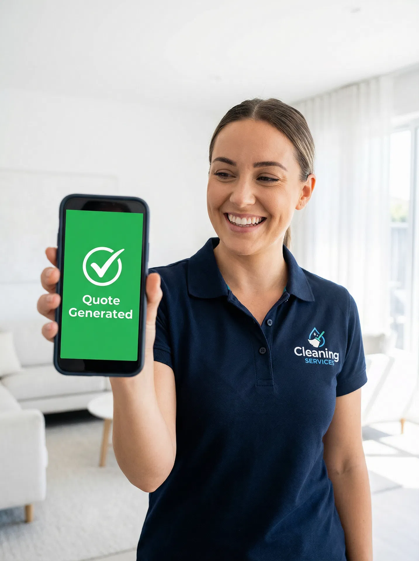 Professional cleaner using GoClean app to generate a cleaning quote