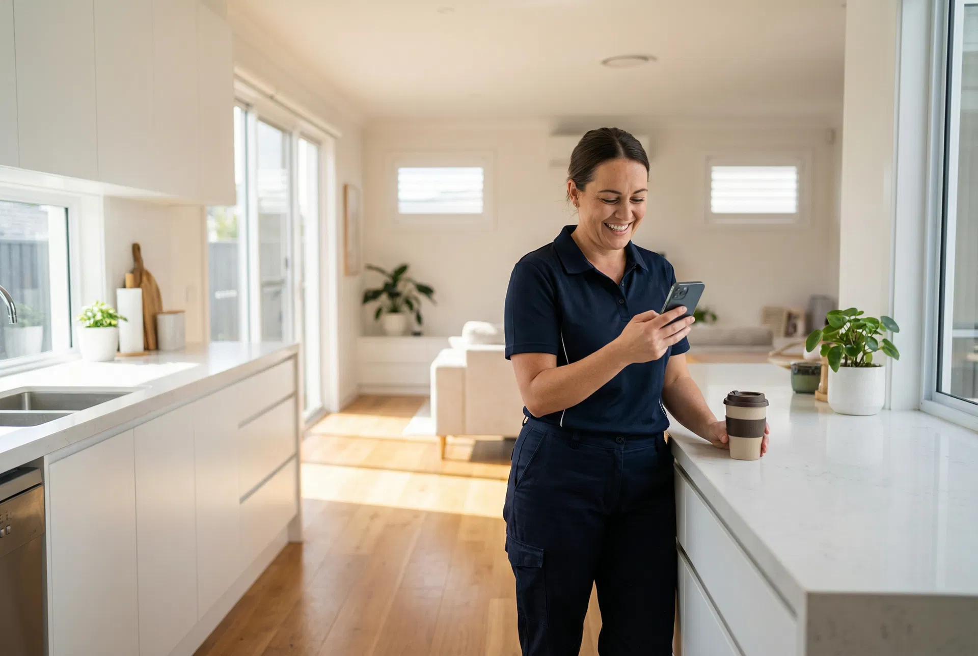 Solo cleaner using GoClean pricing app on their phone while on the go