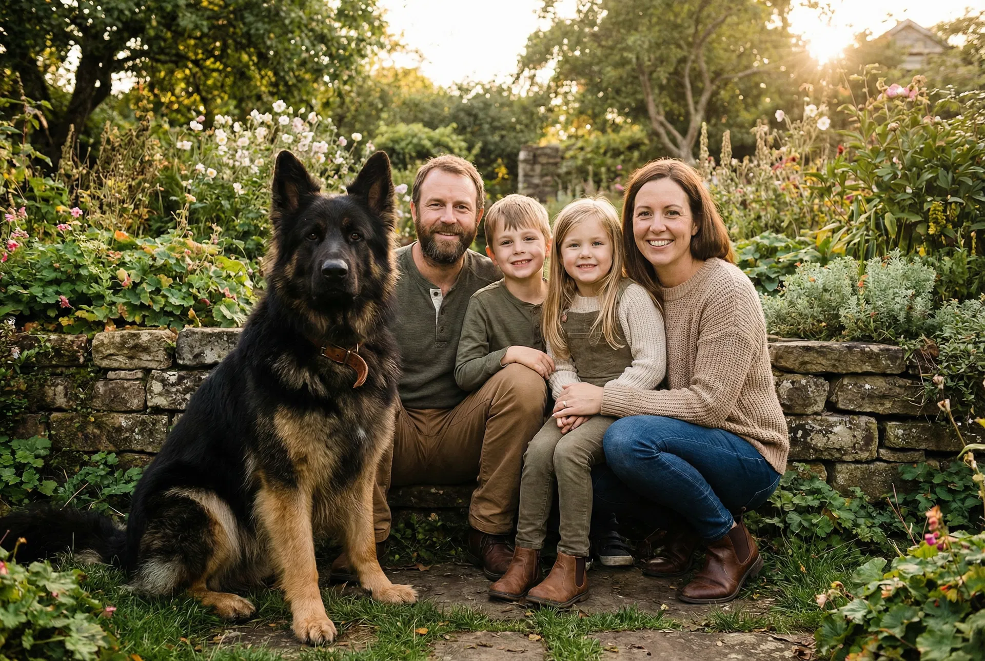 German Shepherd with family