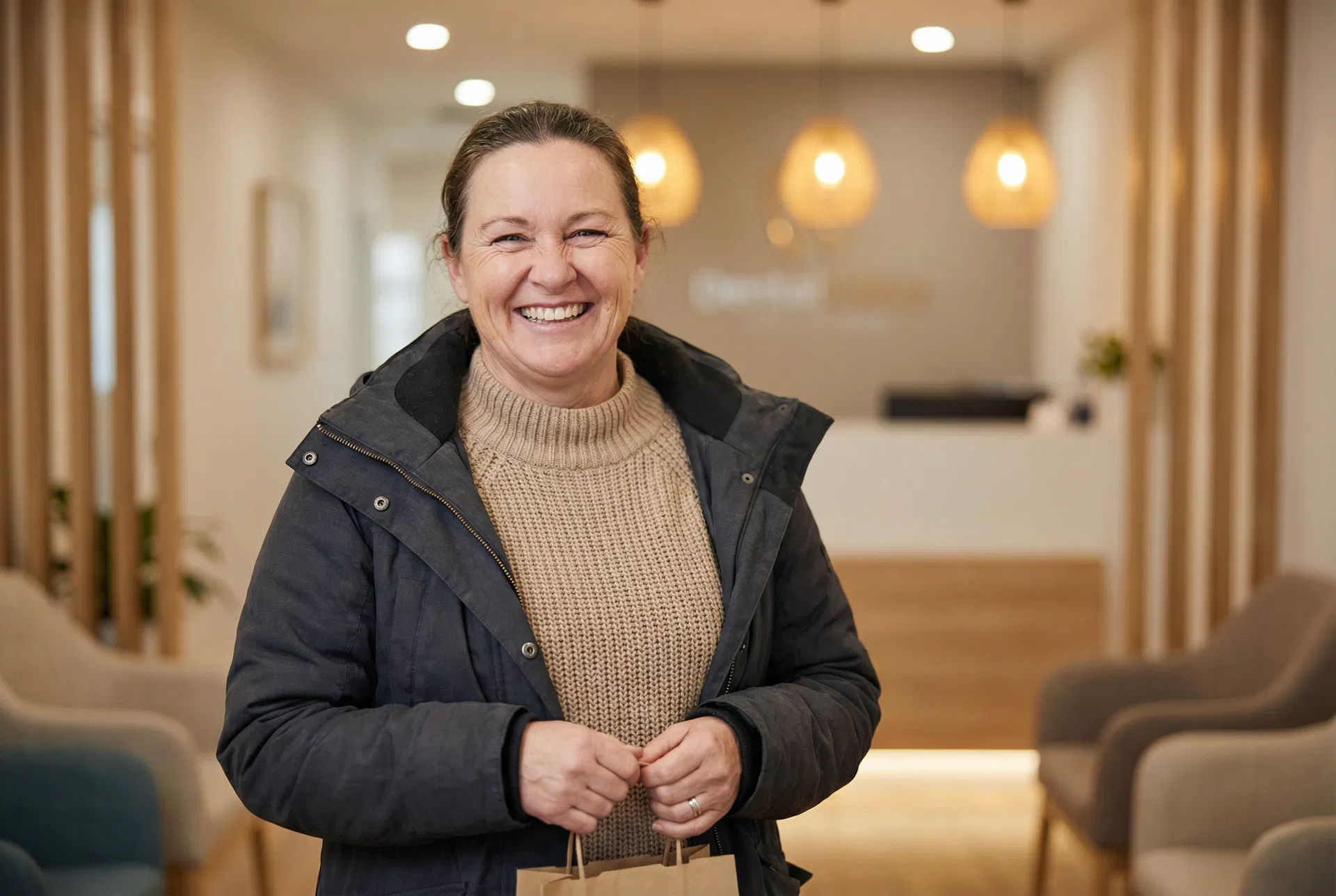 Happy patient smiling confidently after dental visit at Oakridge Park Dental Vancouver BC — overcoming dental anxiety