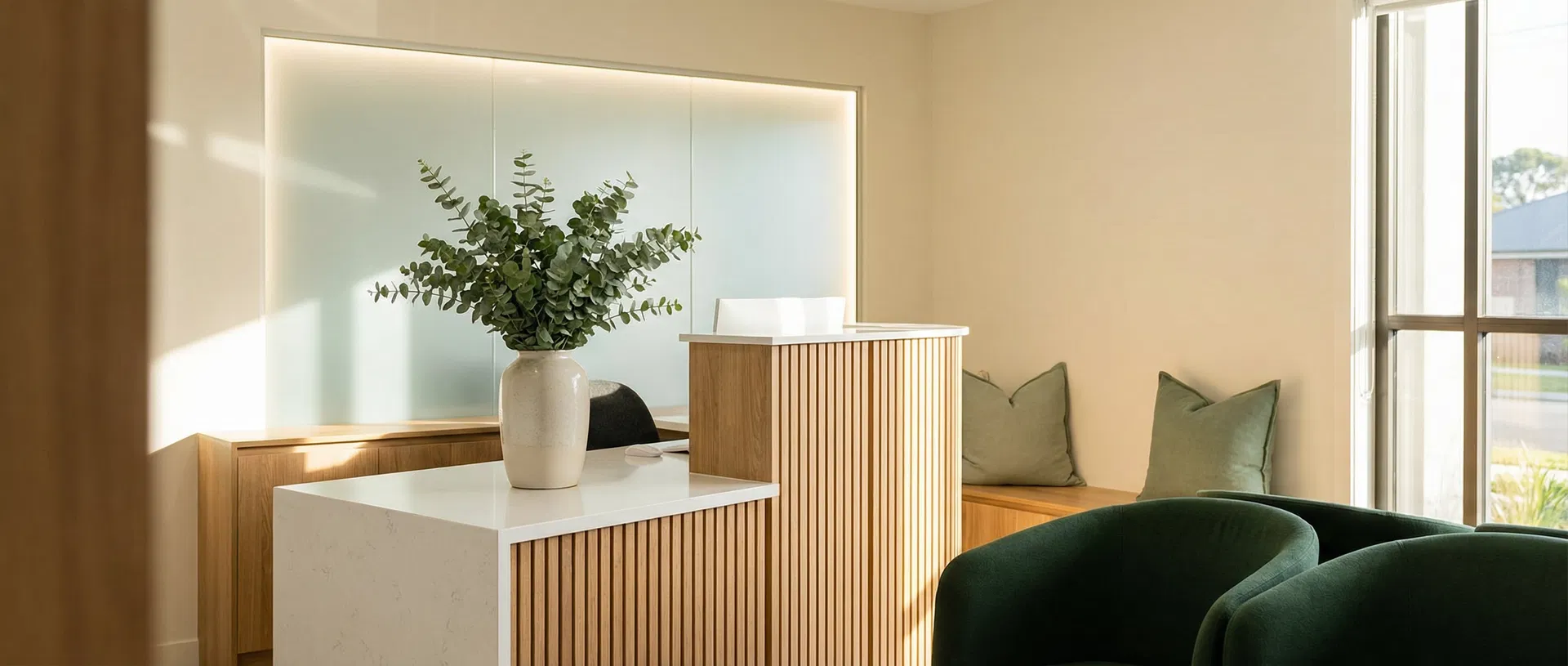 Contact Oakridge Park Dental — Vancouver, BC Welcoming reception desk at Oakridge Park Dental — schedule your appointment at our Vancouver BC dental clinic