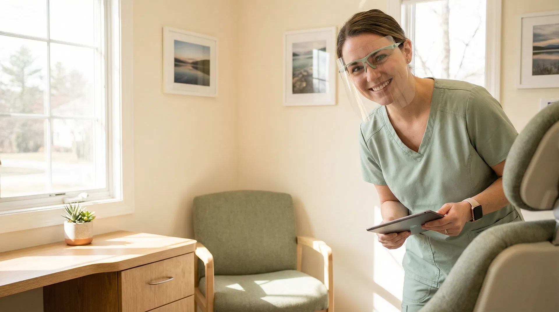 Friendly dental team member in a calm, welcoming environment at Oakridge Park Dental Vancouver BC — gentle dentistry for anxious patients